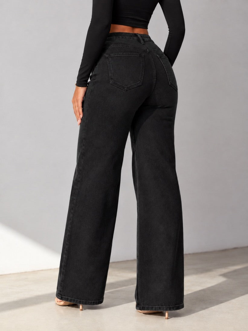 Camille Jane Sculpt Mid-Rise Jeans in black — back view
