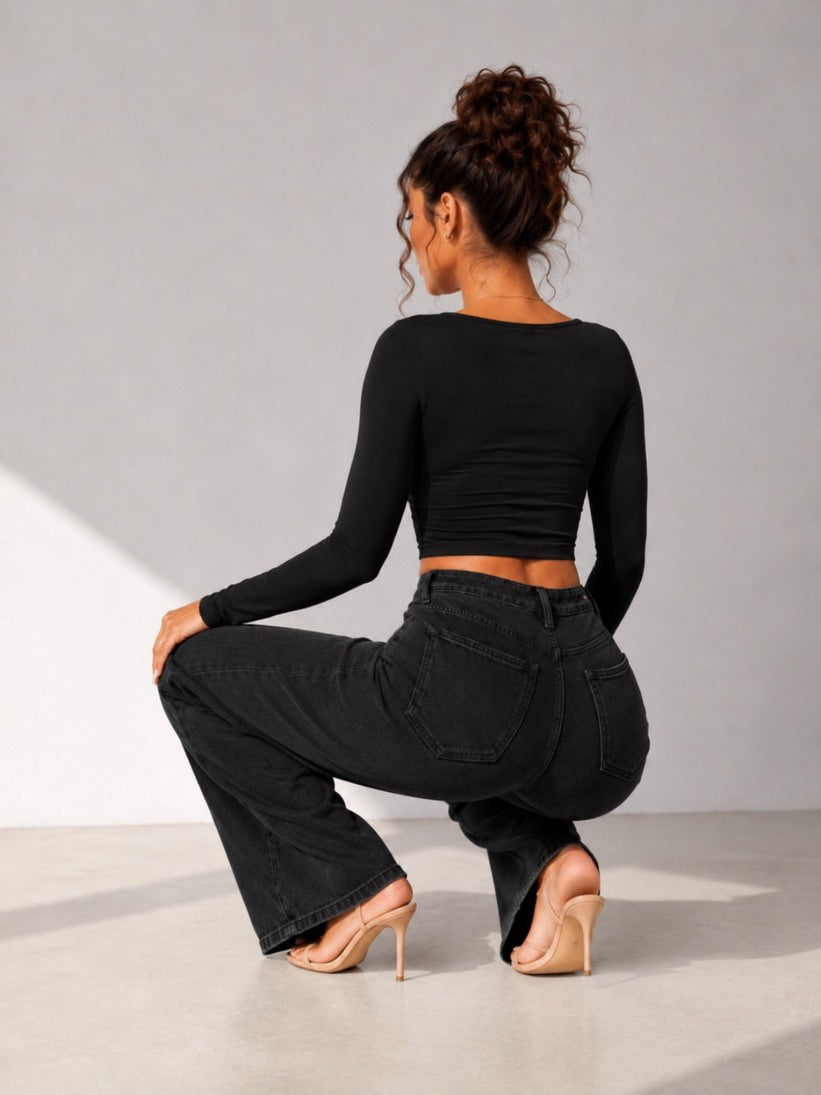 Camille Jane Sculpt Mid-Rise Jeans in black — seated view