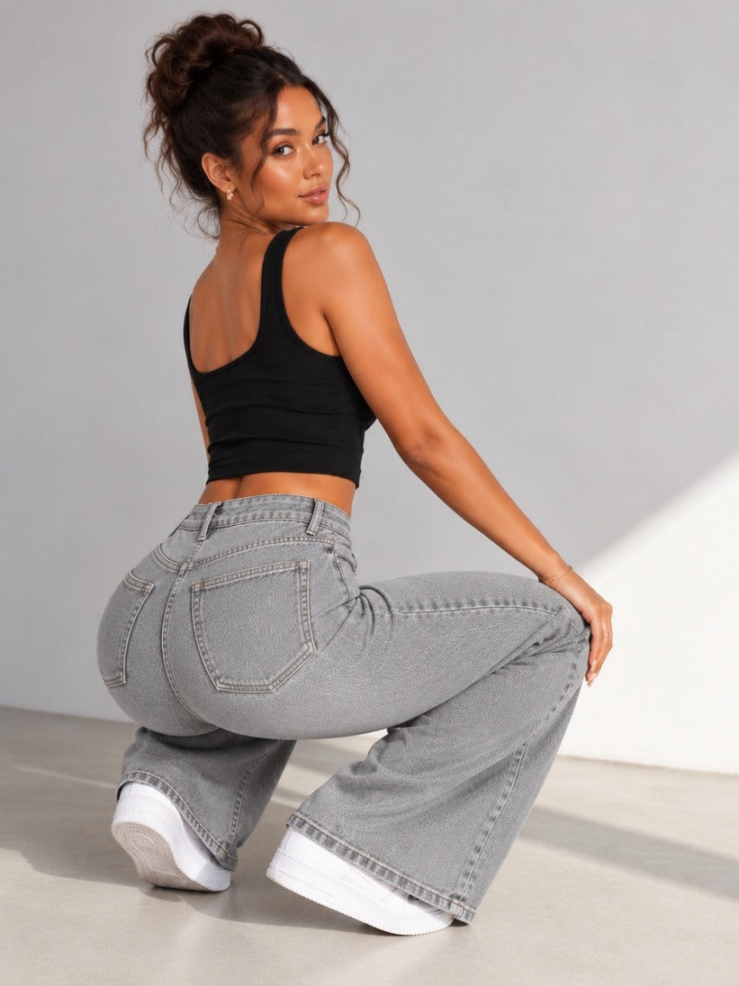 Camille Jane Sculpt Mid-Rise Jeans in grey wash — seated view