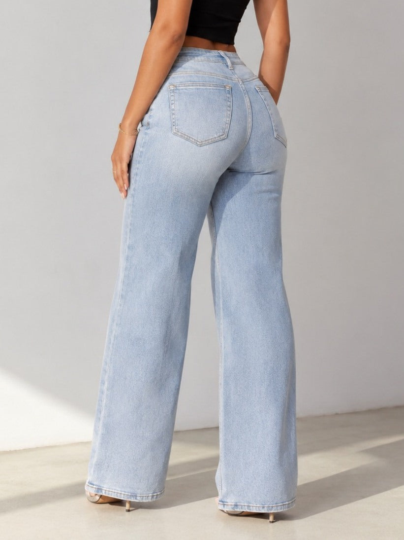 Camille Jane Sculpt Mid-Rise Jeans in light blue wash — back view