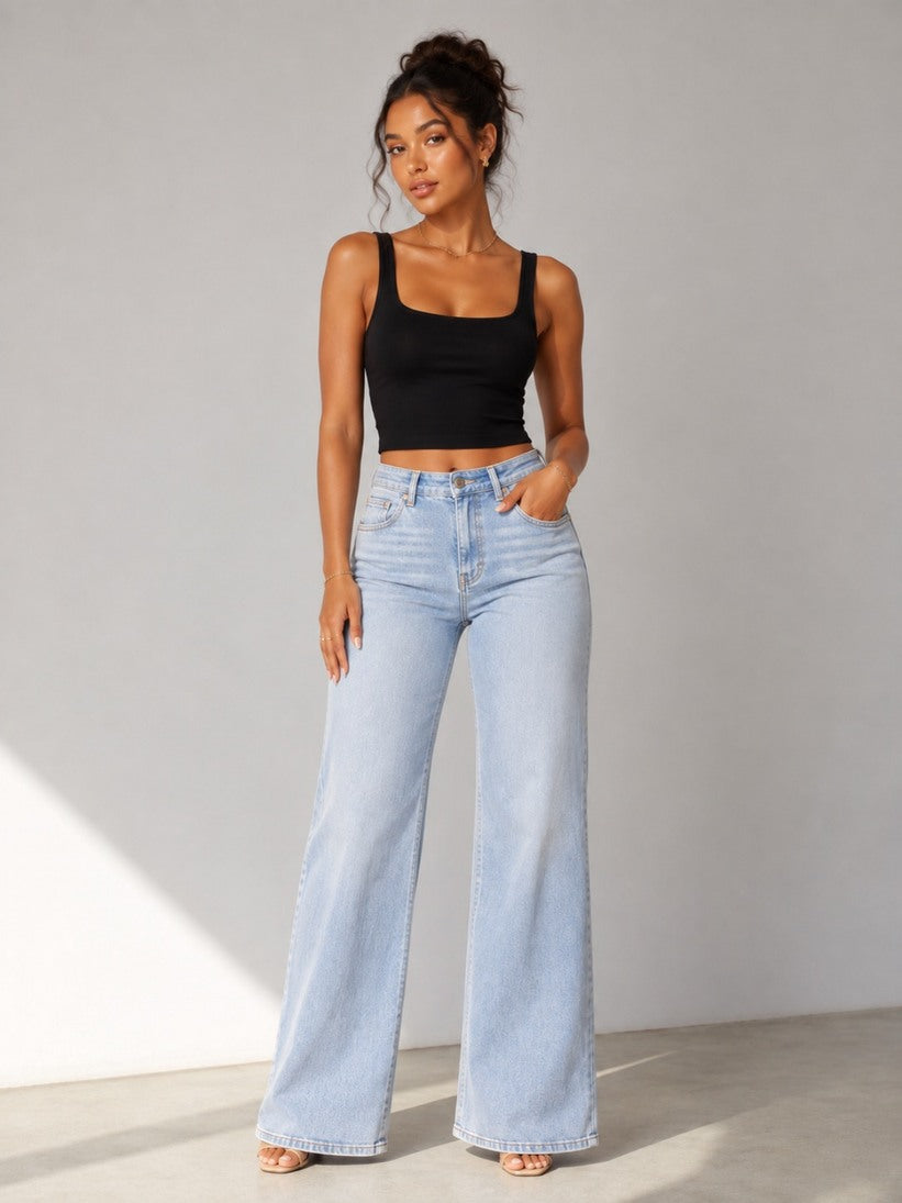 Camille Jane Sculpt Mid-Rise Jeans in light blue wash — full length front view