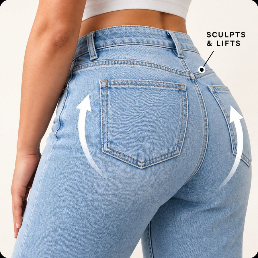Back pocket and sculpting cut through the hips of the Sculpt Mid-Rise Jeans.